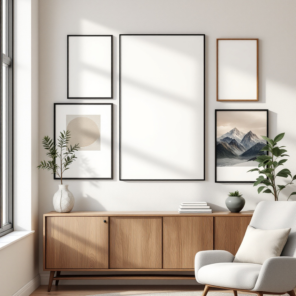 Bilderwand mit gerahmten Kunstdrucken als Beispiel für bezahlbare Kunst online kaufen Tipps
